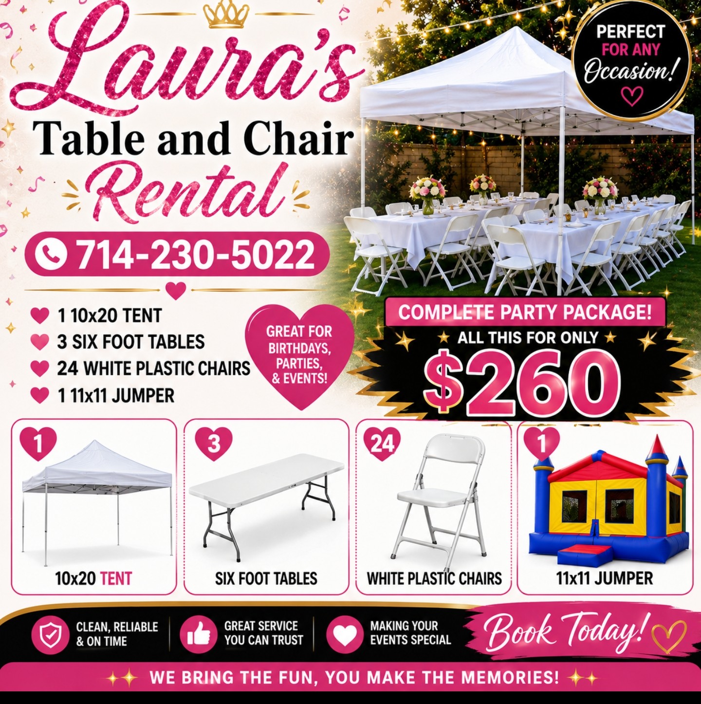 10x20 Tent with tables and chairs 