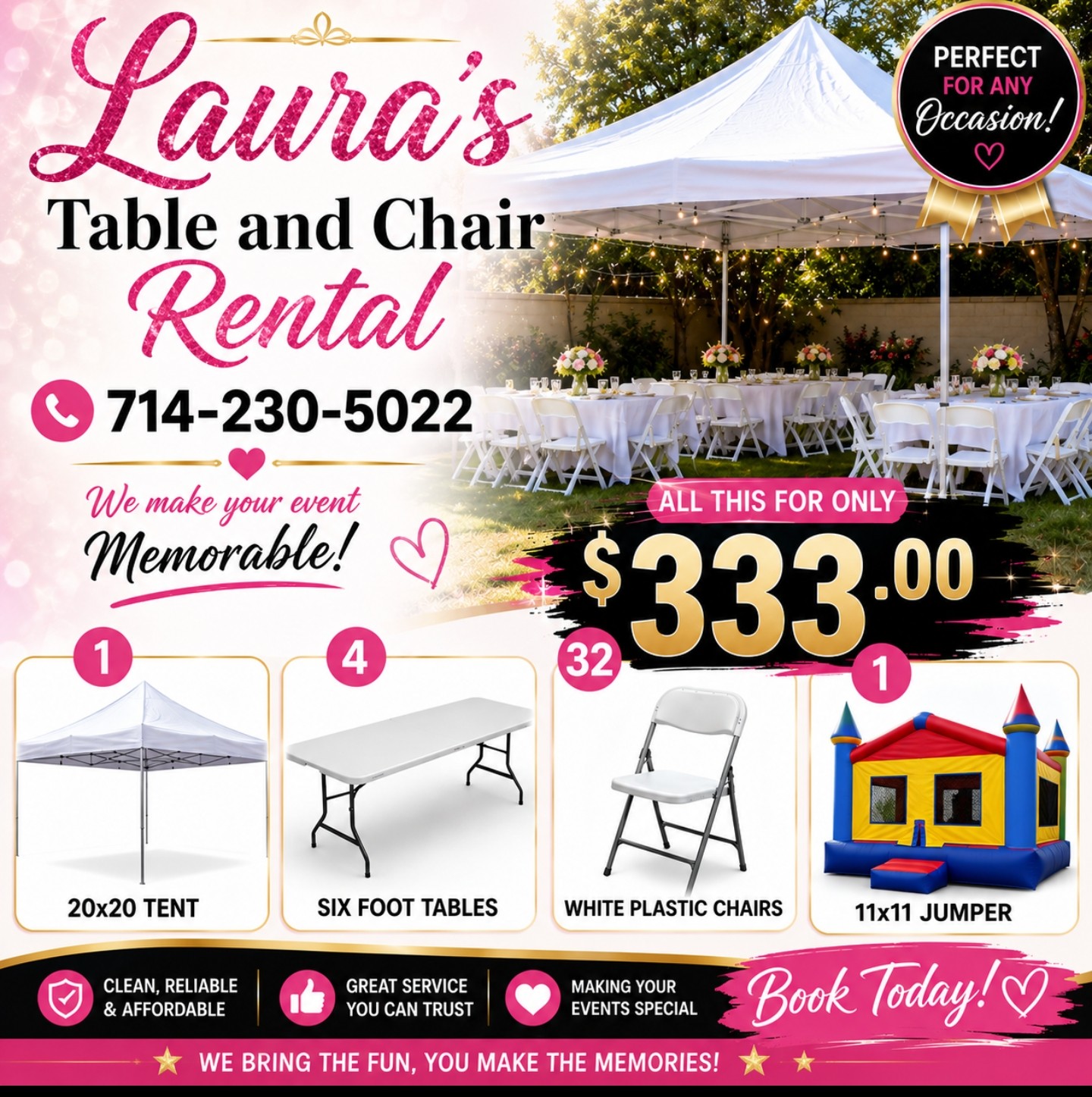 20x20 Tent with tables and chairs 