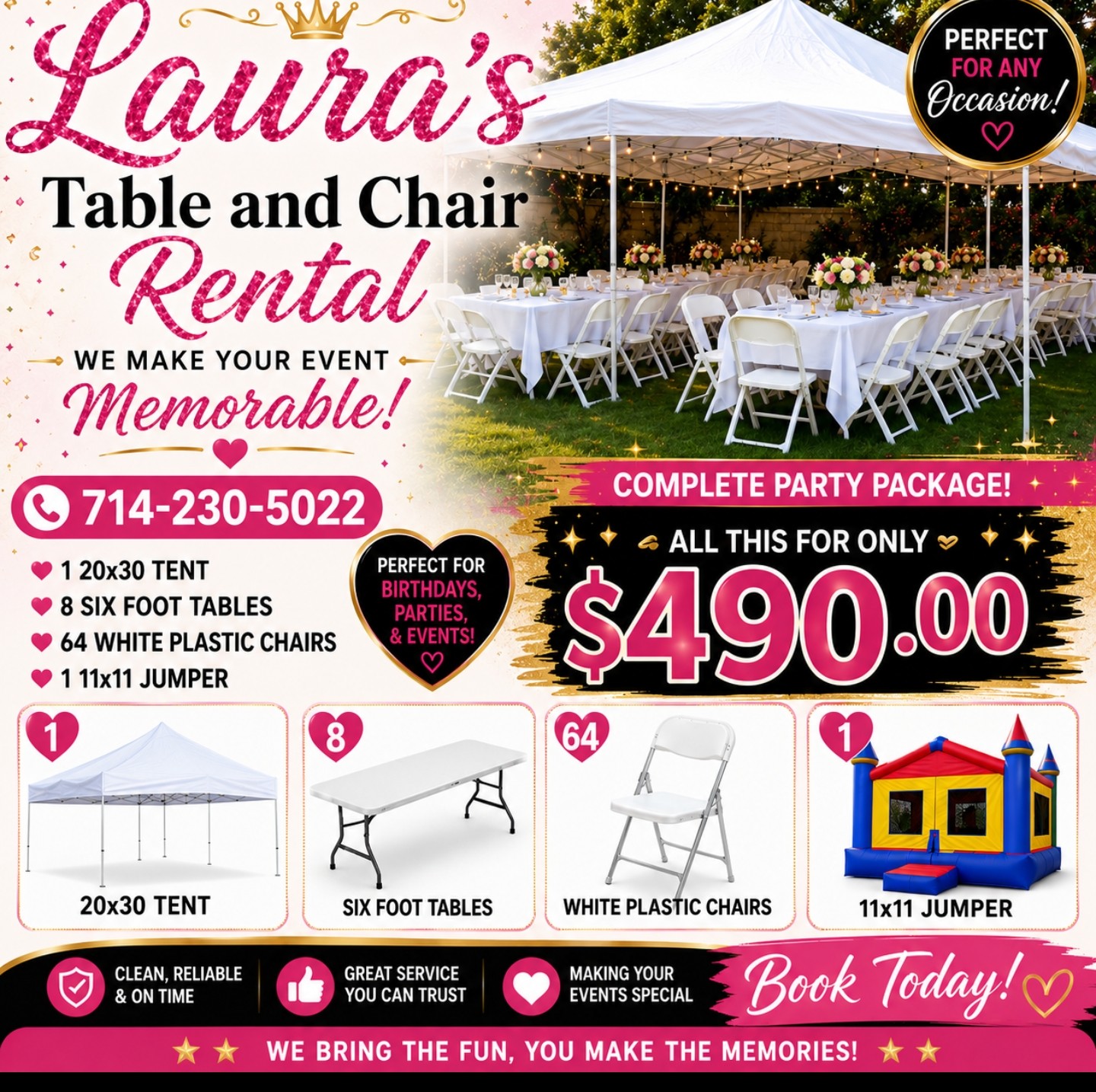 20x30 tent with tables and chairs 
